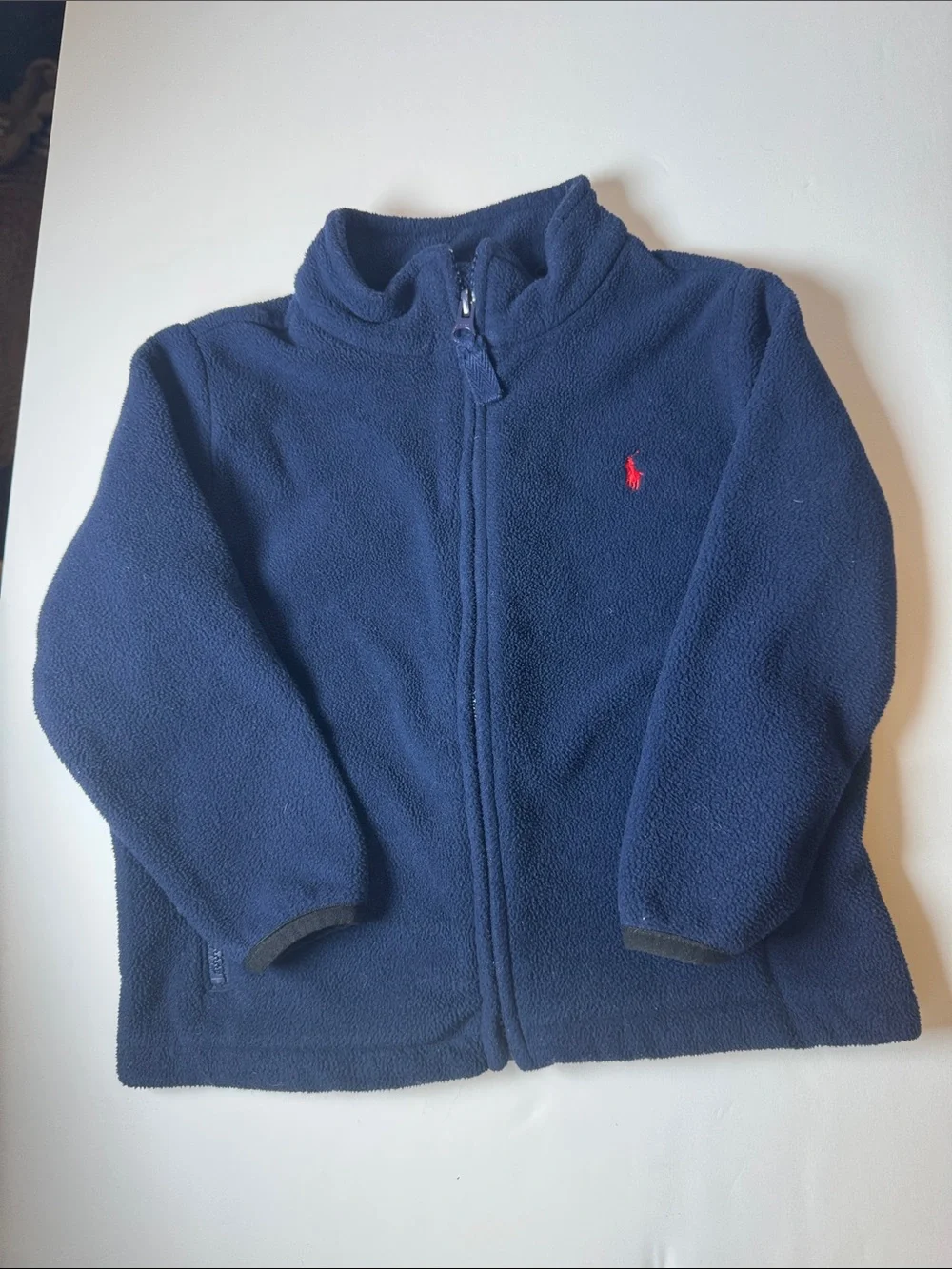 Ralph Lauren Navy Fleece Zip Jacket with Red Pony Logo